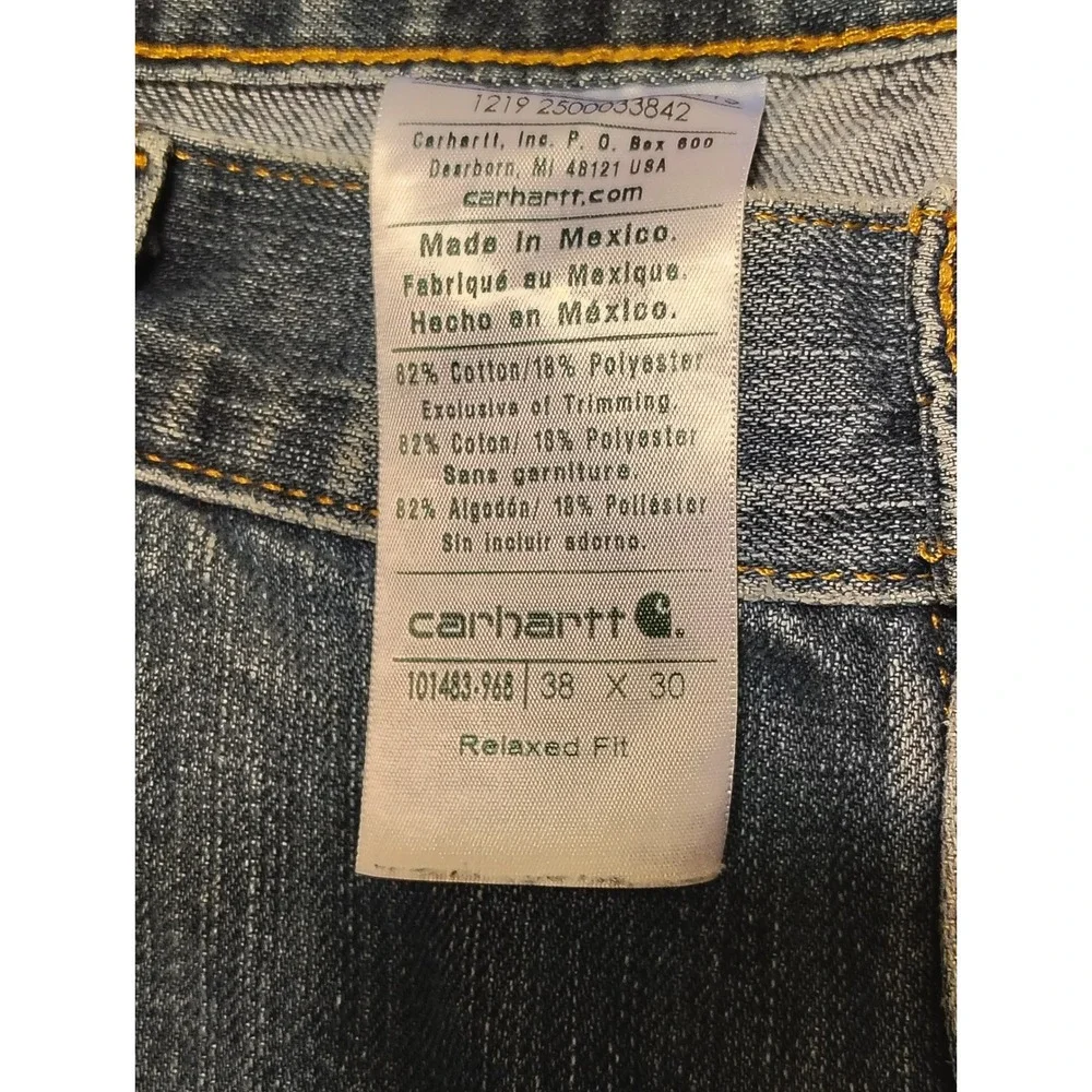 Carhartt Relaxed Fit Straight Leg Jeans Mens 38x30 Blue Denim‎ Work Pants N